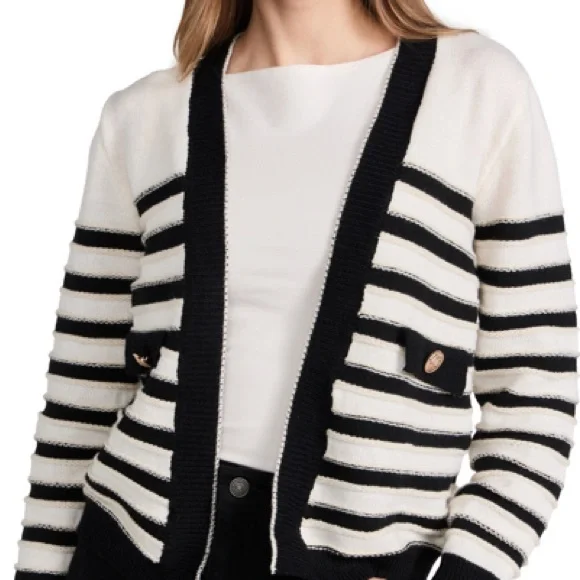 Line & Dot Black and White Striped Cardigan - Picture 1 of 4